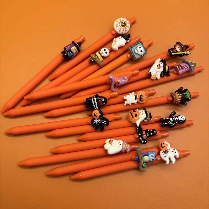21Pcs Halloween Assorted Character Topper Writing Pens, Back to School Season Student Stationery, Spooky Festive Holiday themed Decorative Pen Set Ran