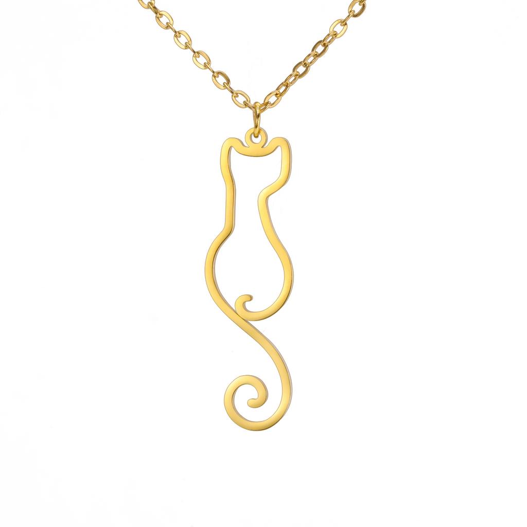 Collier Pendentif Chat Creux Élégant Mignon Animal Charme Bijou Accessoire
