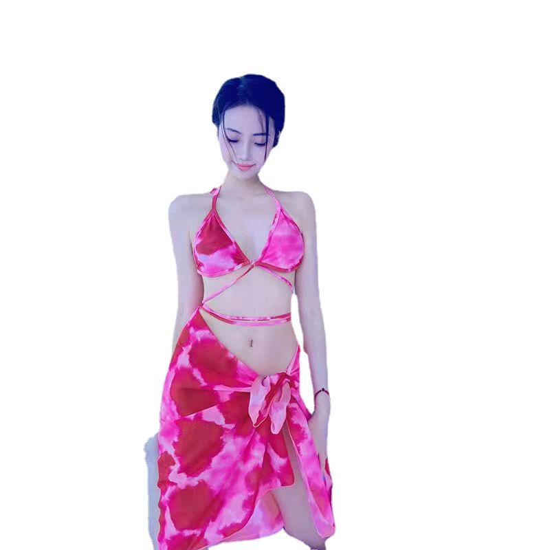 Women's European & American Tie-Dye Bikini Three-Piece Set with Cover-Up - Sexy Hot Girl Style for Spring Vacations