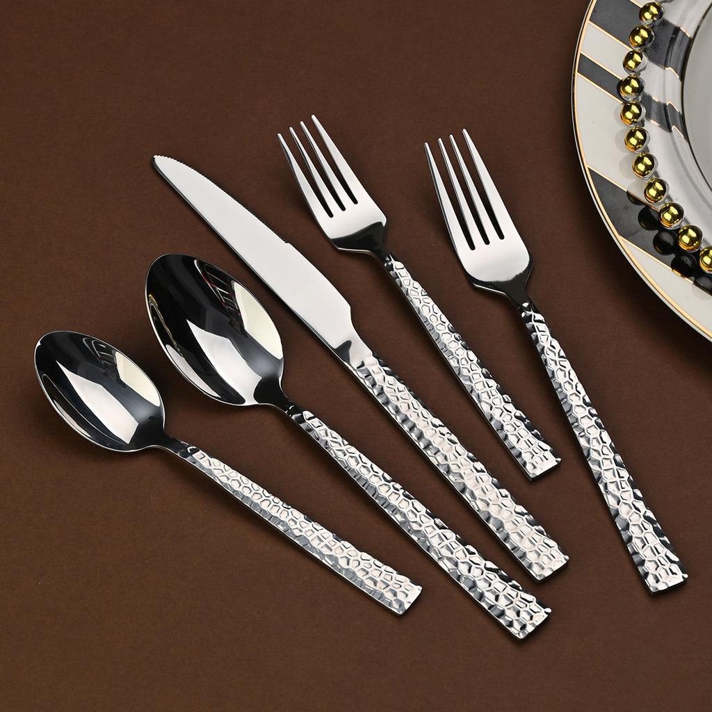 Stainless steel tableware set Western tableware fork Hammer steak knife fork spoon one molding polishing tableware set