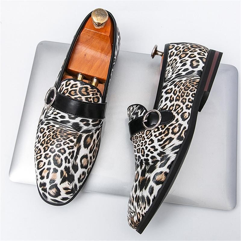 New Men's Pointed Leopard Pattern Loafter Tassels Leather Casual Shoes Male Formal Wedding Dress Homecoming Zapatos Hombre