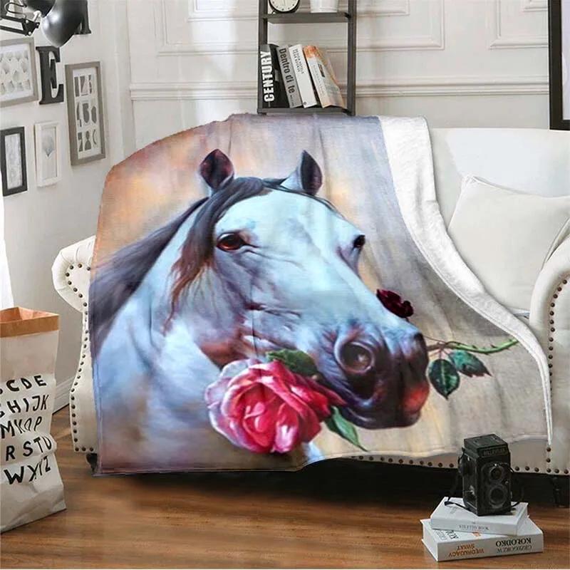 Horse Petal Flannel Throw Blanket Wild Animals Blanket Super Soft Warm Lightweight for Living Room Travel Sofa Couch Bed Blanket
