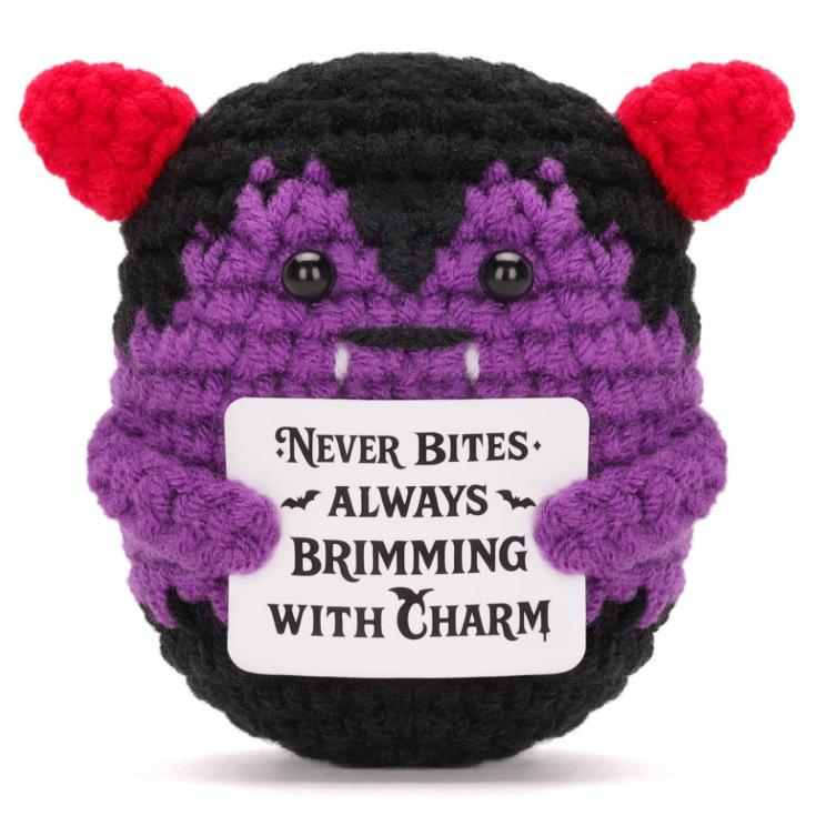 Handmade Halloween Skeleton Crochet with Positive Card Home Halloween Decoration Funny Knitted Death Skull Doll Ornament Decor