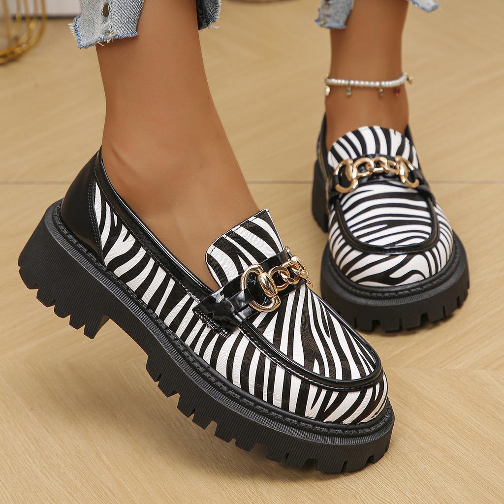 Large size leopard print spring and autumn new platform single shoes British style small leather shoes