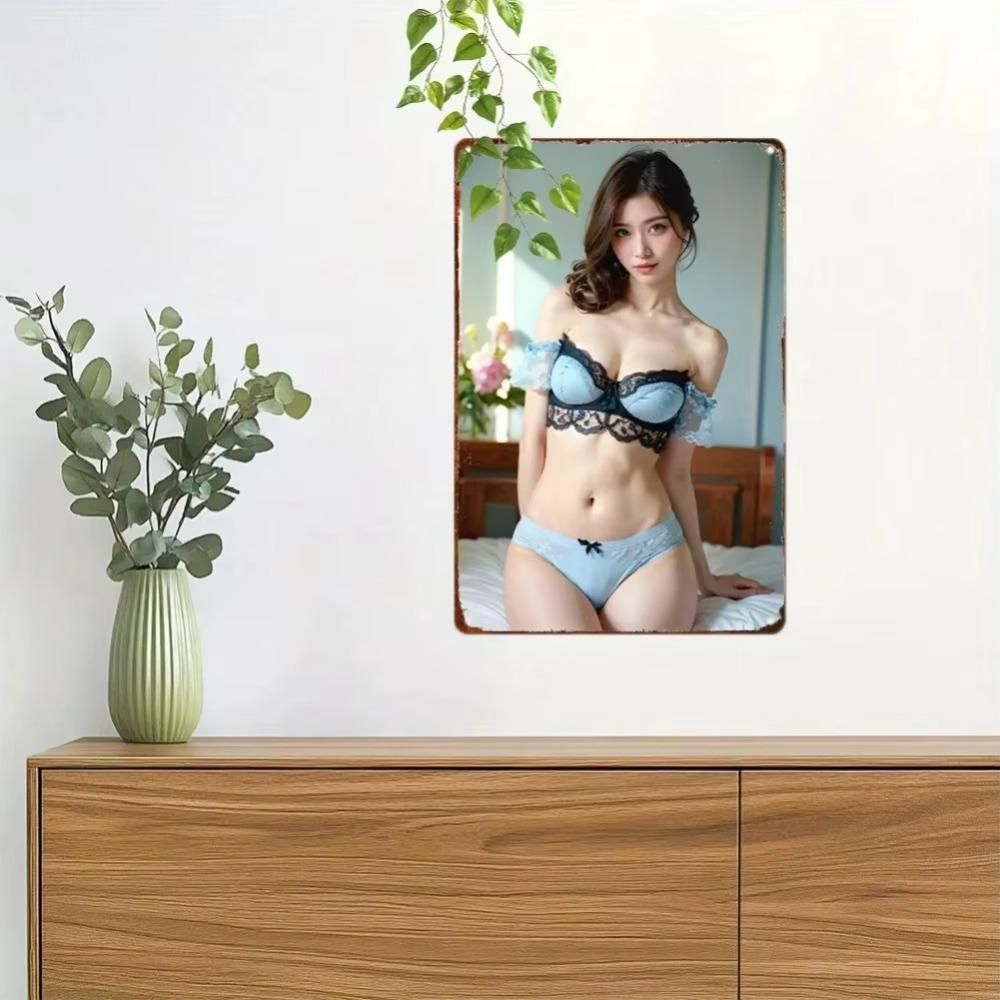Vintage Blue Retro Lingerie Metal Tin Sign 8x12 Inch Wall Decor Home Bar