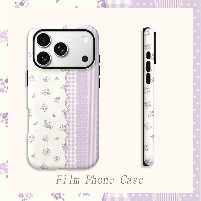 Feminine Patchwork Border Lavender Striped Floral Graphic Art Film Aesthetic Protective Phone Case Cover For iPhone 12 13 14 15 16 17 Pro Max Plus