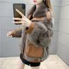 Invierno Estilo Coreano Piel Sintética de Zorro Cuello Náutico Plumífero Algodón Acolchado Abrigo Parka para Mujer