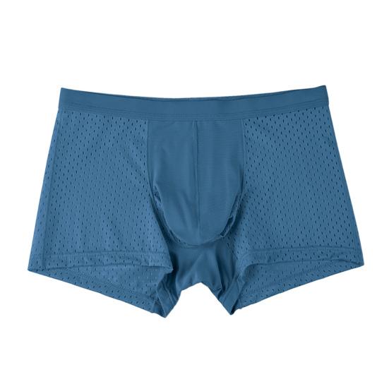 Men Boxers Elephant Nose Thin Seamless Ice Silk Hollow Mesh Mid Waist Mesh High Elasticity Solid Color