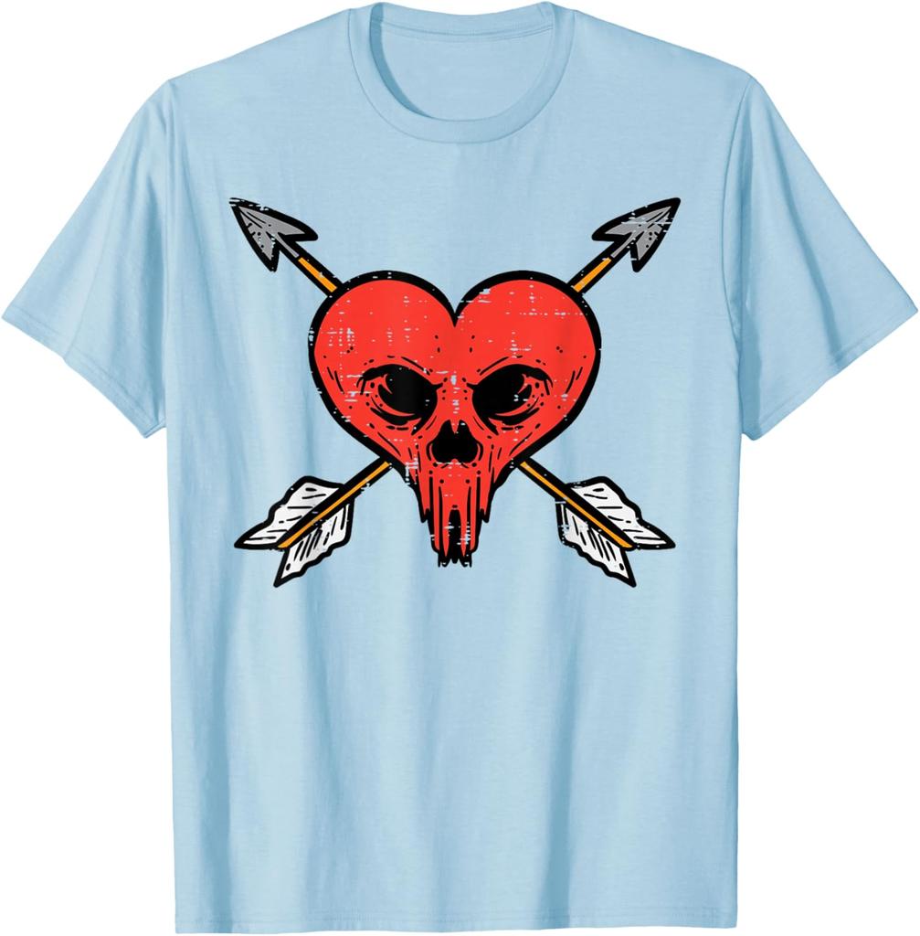 Skull Heart with Arrows Anti Valentines Day Graphic Tee Soft Cotton Casual Daily T-Shirt For Men