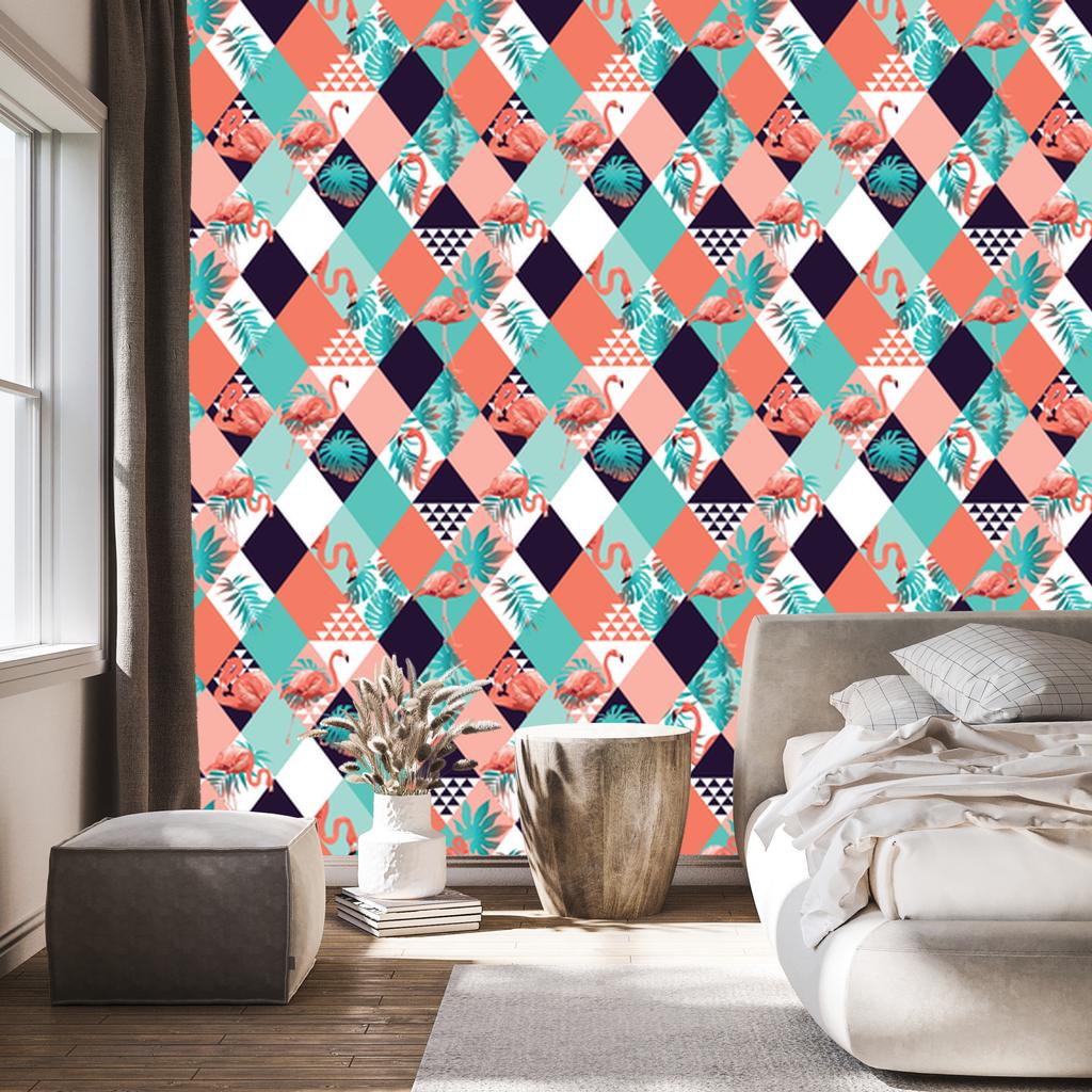 Flamingos and tropical leaves wallpaper for living room and bedroom 50x1000