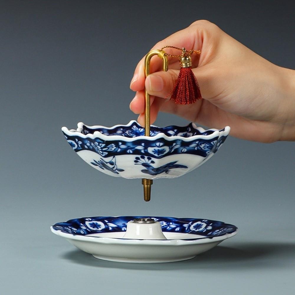 Ceramic Umbrella Tea Strainer Chinese Style Traditional Tea Infuser Tea Tray Set with Tassel Creative