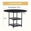 Round Dining Table with 107 cm Diameter and Double Storage Level, Black MDF Top + Metal Frame, Suitable for 2-4 People, For European Family Meals