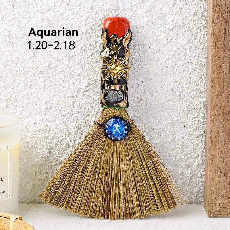 Exquisite Natural Crystal Column Point Stone Broom Handmade Mini Witch Broom Ornaments Rough Stone Broom Craft
