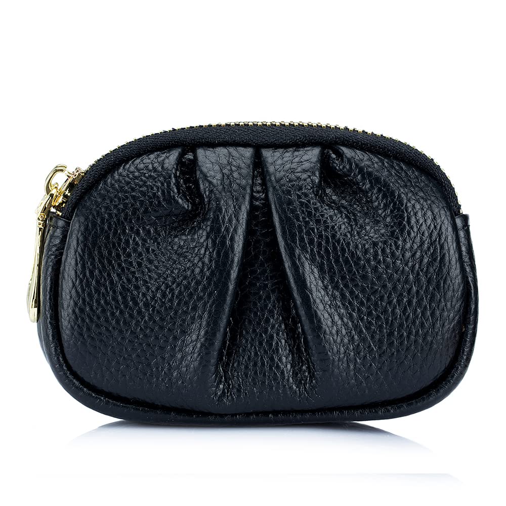 Yocipa Genuine Leather Double Zipper Coin Case, Women's Mini Wallet, Multifunctional Storage Pouch, Small Leather Compact Accessory Pouch,