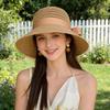 (One Size, Khaki) Women's Summer Straw Hat Wide Brim Beach Cap Outdoor Hollow Sun Hat with Bowknot