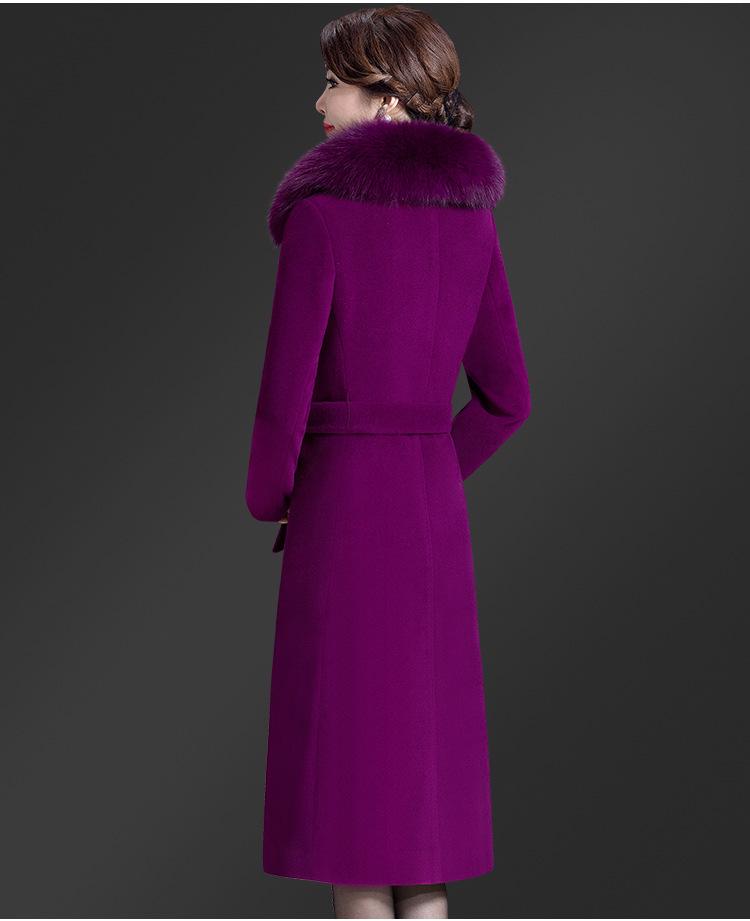 Women's Mid-Length Korean Wool Coat with Fox Fur Collar – Autumn/Winter