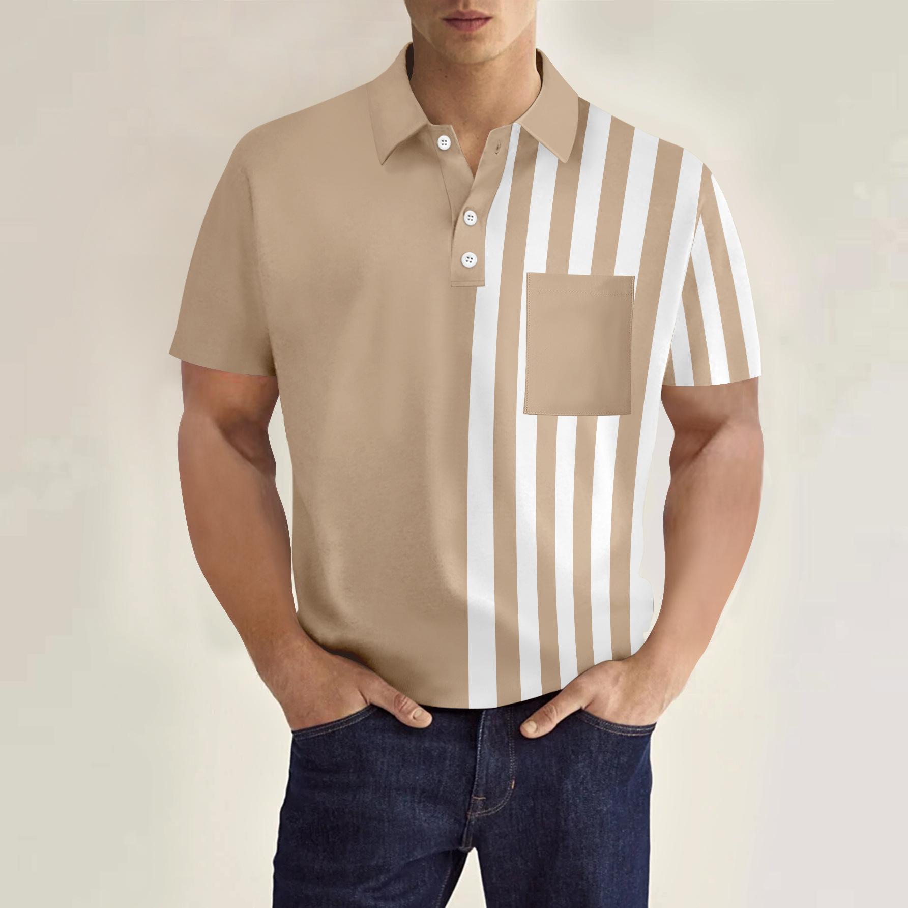 Mens Short Sleeve Striped Polo Shirt With Pocket Casual Top S