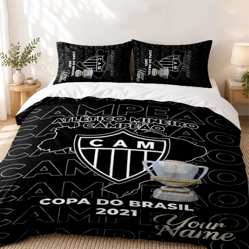 Clube Atletico Mineiro Custom Name 3pc Set Perfect for Bedroom Use Comfortable Bedding Set Includes a Duvet Cover and Two Pillowcases Ideal Birthday O