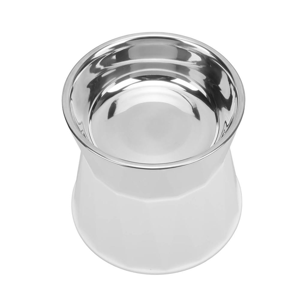 Cat Stainless Steel Bowl Increased Neck Protective Heavy Duty Cat Double Bowl for Cats DogsWhite