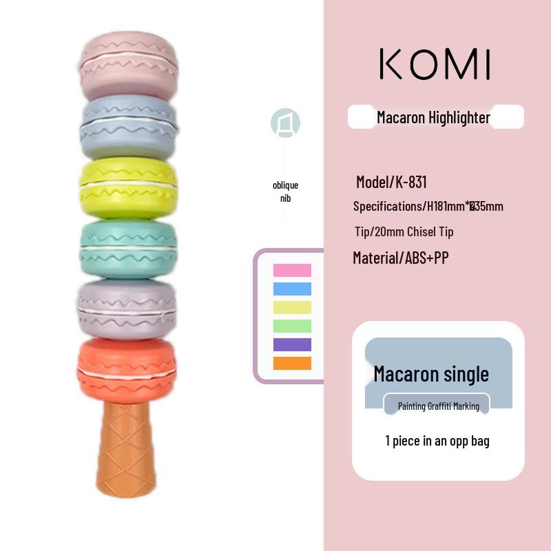 KOMI Creative Macaron-Shaped Fluorescent Pen - Cute Japanese Korean Style Student Gift for Journals