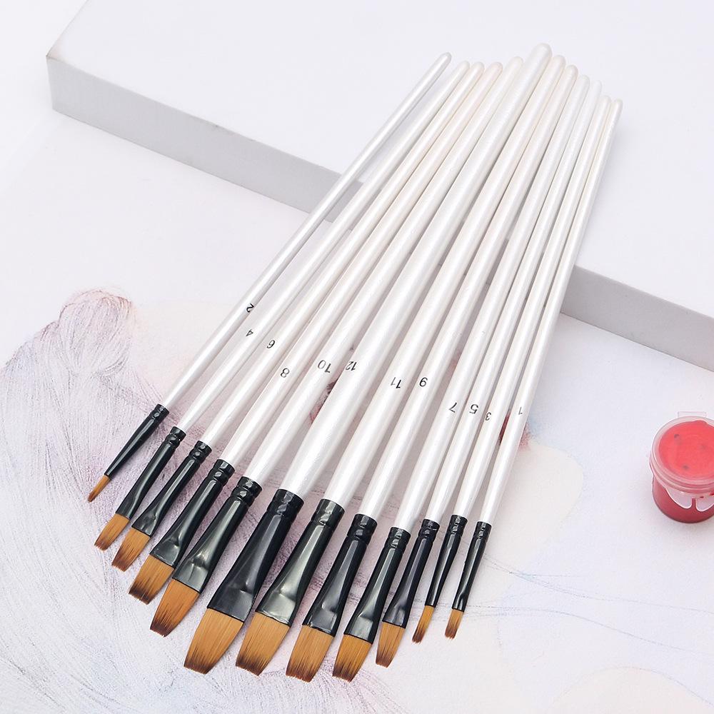 Children's 12-Piece Nylon Hair Paintbrush Set for Watercolor and Oil Painting