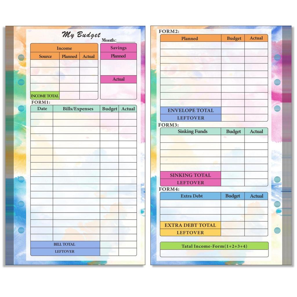 A6 Loose-Leaf Refill Pack with 6 Holes: Weekly Budget Planner & Monthly Scheduler Pages
