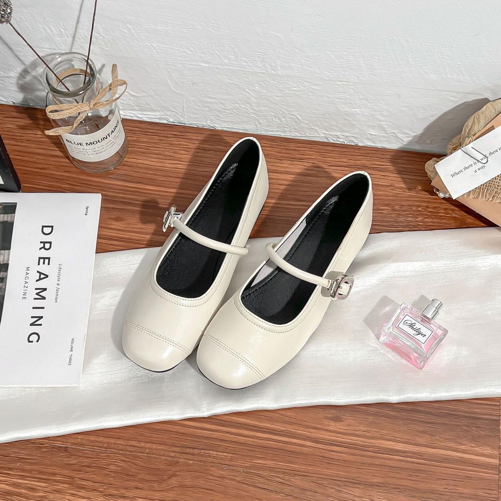 Grape mother 4cm inner height increase, light mouth silver small leather shoes flat sole soft sole Mary Jane single shoes women's outer wear advance
