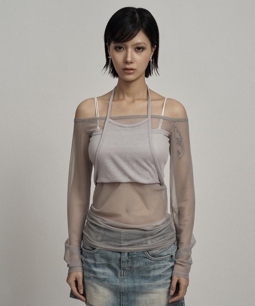 ILLIO Gray Angel Wing Mesh Long Sleeve