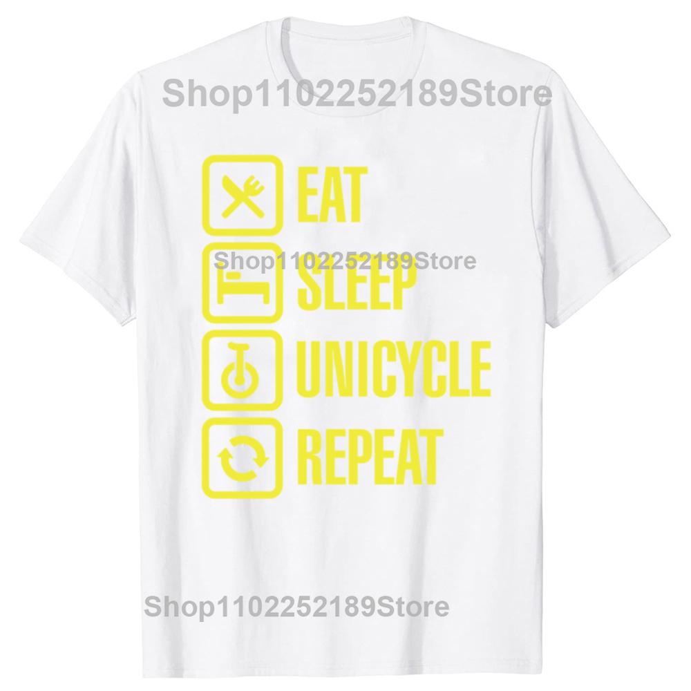 Funny Eat Sleep Unicycle Repeat Unicycling Sport Graphic T-shirts Men Fashion Casual Tshirt 100% Cotton Loose Oversized T Shirt