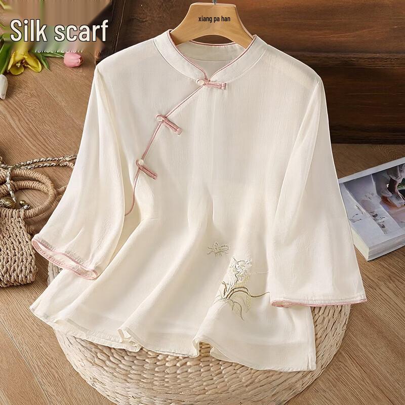 Women s New Chinese Style Embroidered Chiffon Blouse XL