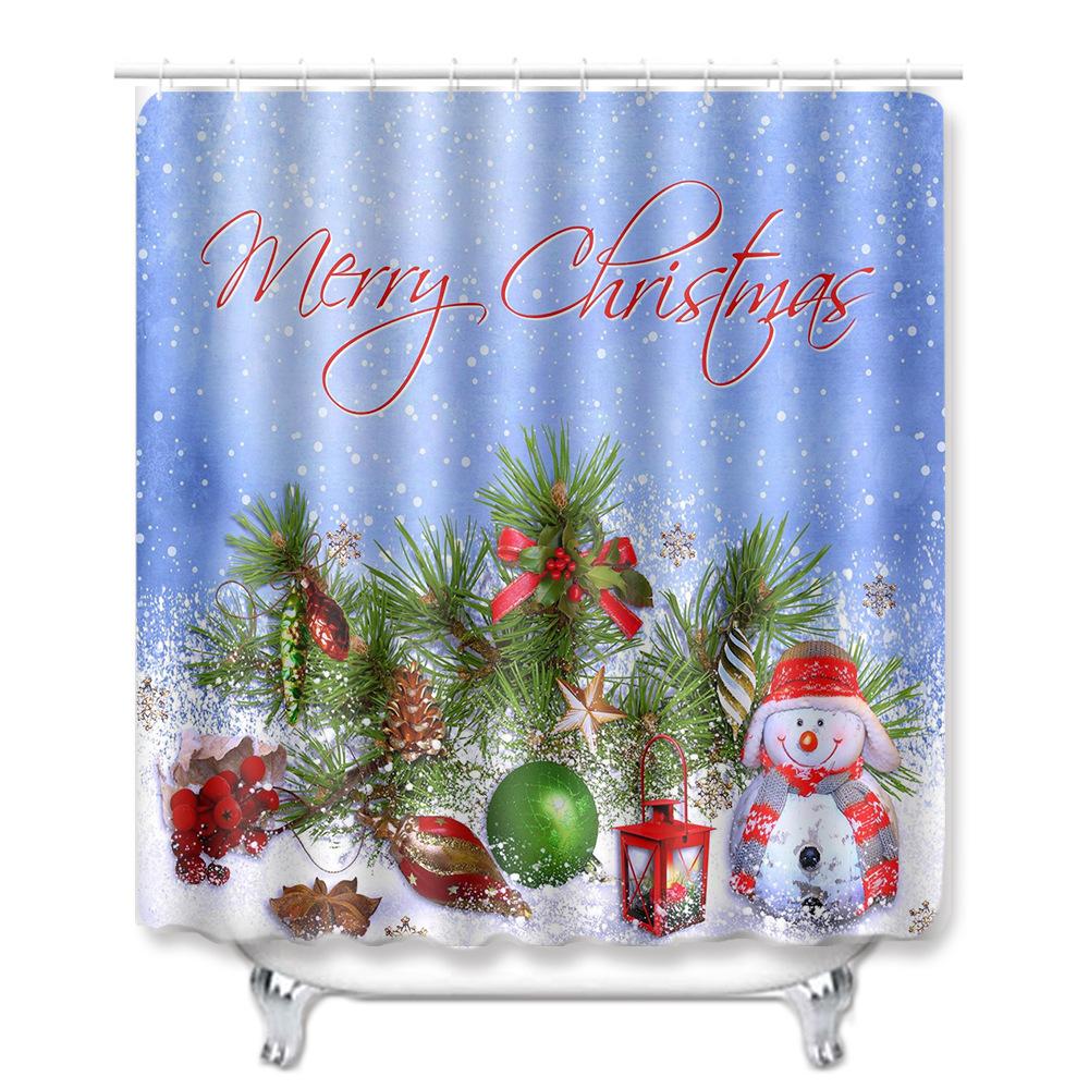 Christmas Shower Curtain Floor Mat Combination Four-Piece Set Bathroom Toilet Carpet Shower Room Mat Foot Mat