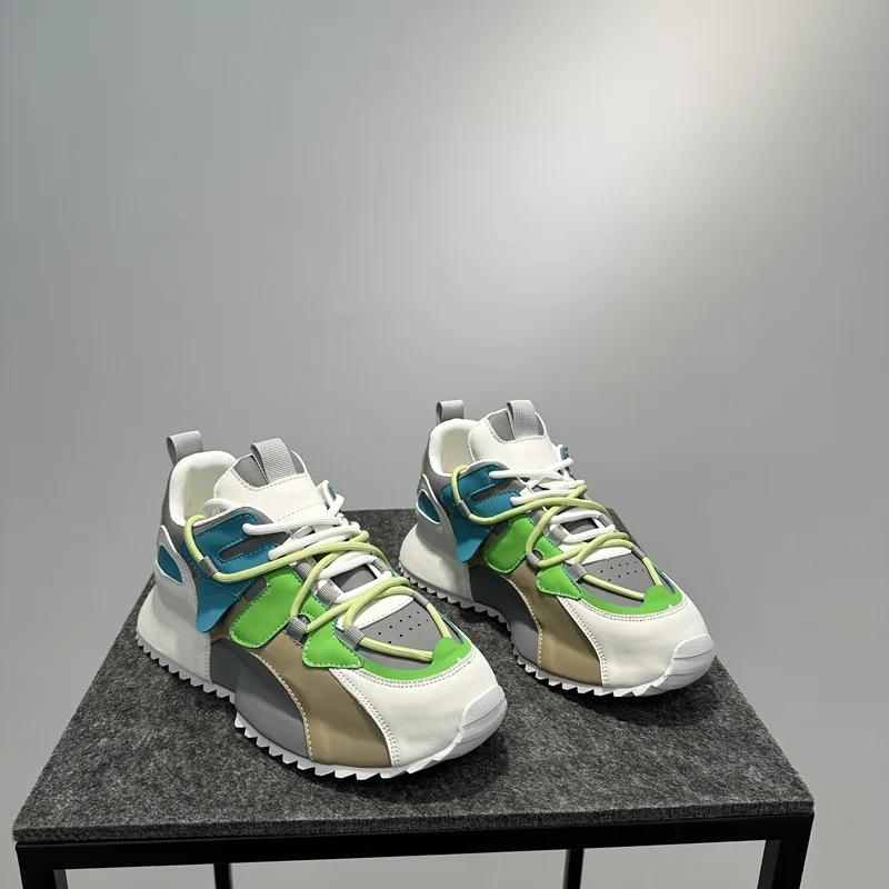 Fashion Color Block Designer Chunky Sneaker Men Cover Bottom Board Shoe Fashion Casual Leather Breathable Increased Platform Shoes