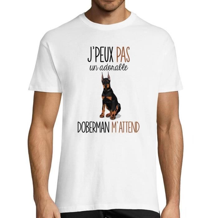 T-shirt Homme - Doberman - Col Rond - Blanc - Manches Courtes - Regular