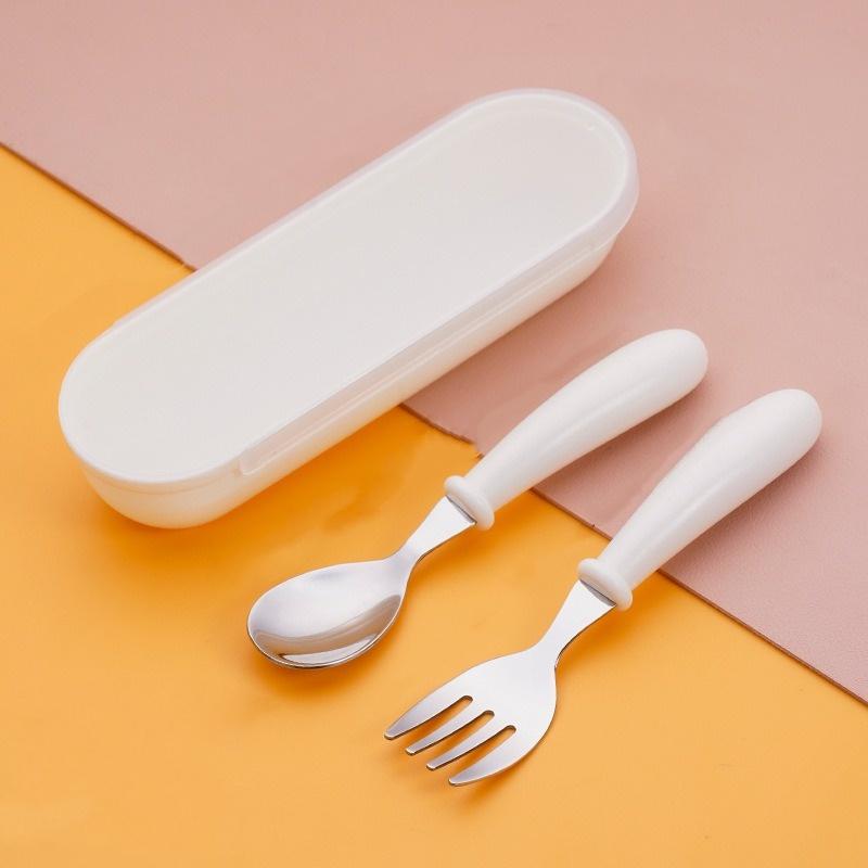 2pcs Children Spoon Forks Box Kids Stainless Steel Kids Cutlery Portable Baby Feeding Utensils Baby Spoons Baby Tableware Set