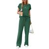 Damen Entspannter Zweiteiler Outfit Kurzarm Oberteil Kordelzug Taille Weiter Bein Passendes Set