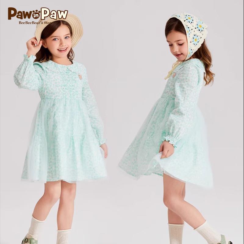 PawinPaw Girls  Cartoon Bear Floral Cotton Dress 130 cm