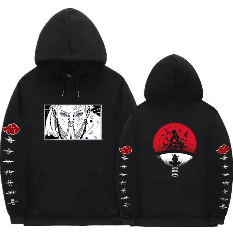 Mens Oversized Hooded Sweatshirt With Naruto Anime Print Fleece-Lined Streetwear Teens Fall Season