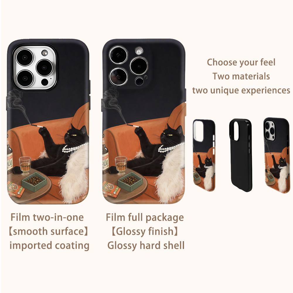 Sophisticated Cat Lounge Phone Case for IPhone 17AIR 16E 16 15 14 13 12 11 17 Pro Max Plus Double-layer Back Cover