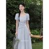 French Style Blue A-Line Summer Maxi Dress