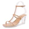 Summer new one-word belt versatile simple crystal heel sandals women wear transparent heel shoes