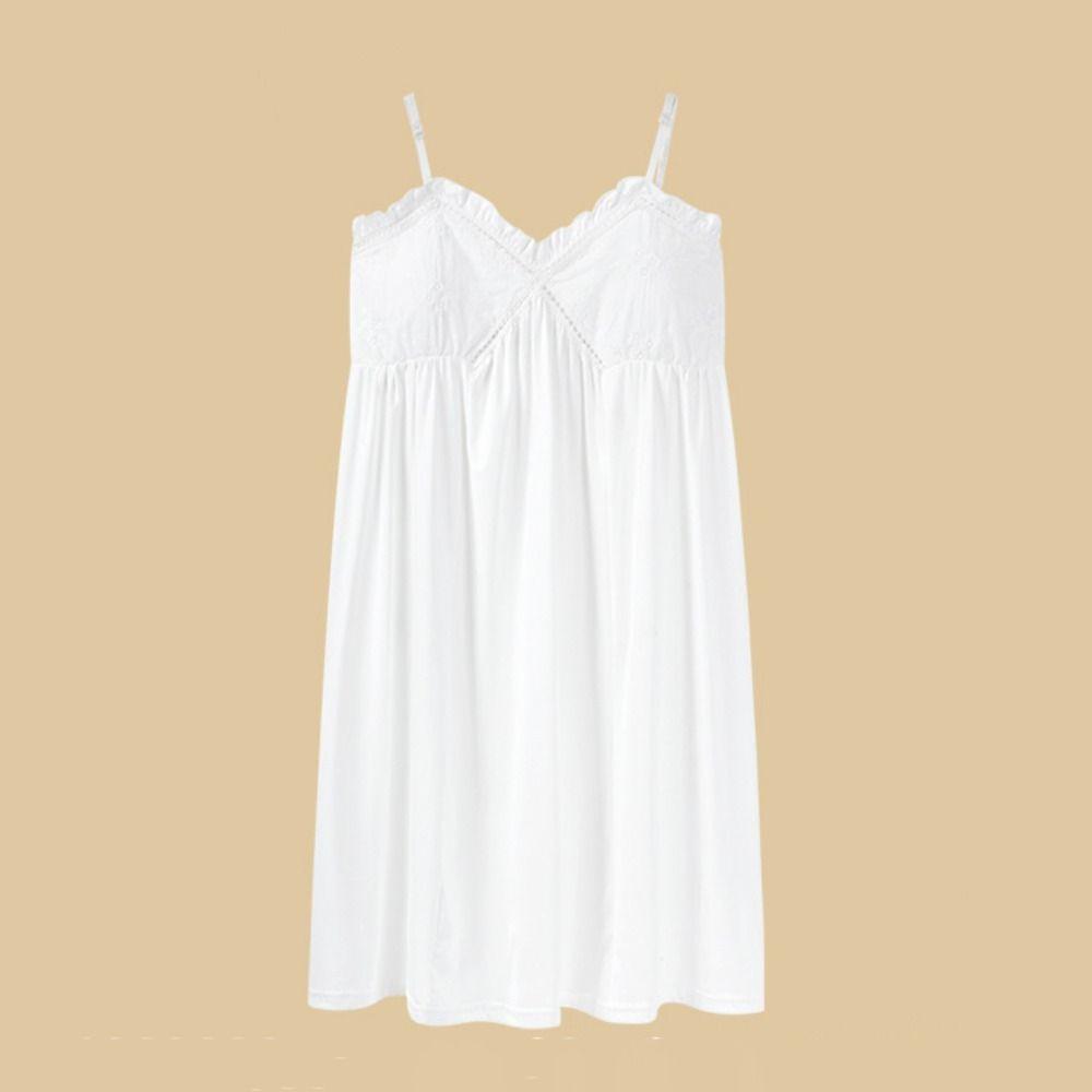 V-neck Women's Pajama Dress Sleeveless Sling Nightgown High Waist Suspender Nightdress  Female