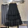 2025 Early New Elastic Waist Lace Lace Splicing A Word Big Pendulum Foreign Style Gray Cake Skirt Long Skirt