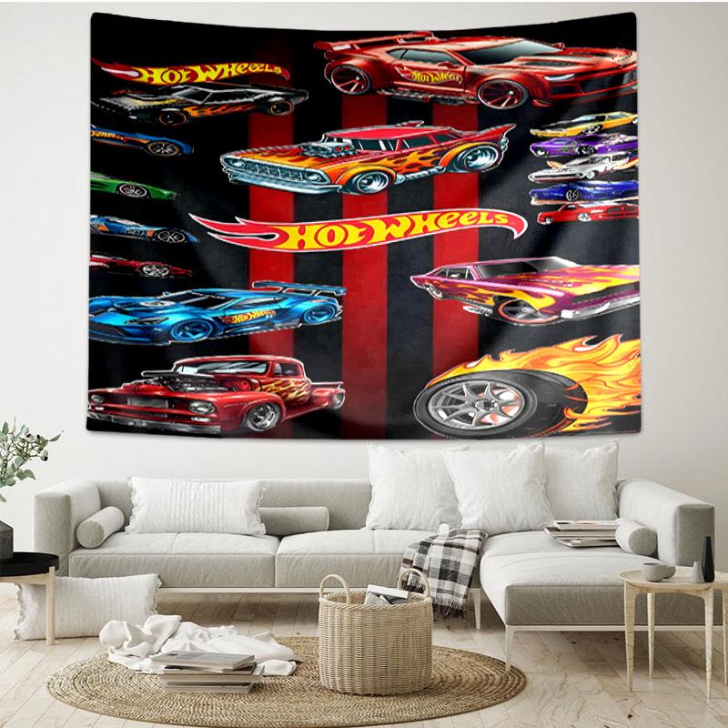 Hot Wheels Print Tapestry - Portable Wall Decor Cloth, for Home, Dorm, Travel, Bedroom, Living Room - Ideal Birthday Housewarming Gift
