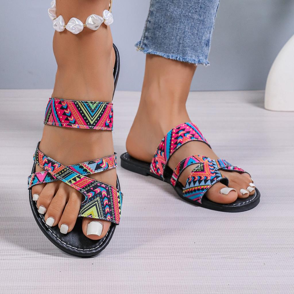 Mode 2024 EVA Ethno-Stil Bedruckte Hausschuhe Damen Bottom Schuhe Sommer Damen Anti-Rutsch Hausschuhe Flache Flip-Flops zapatos para mujeres