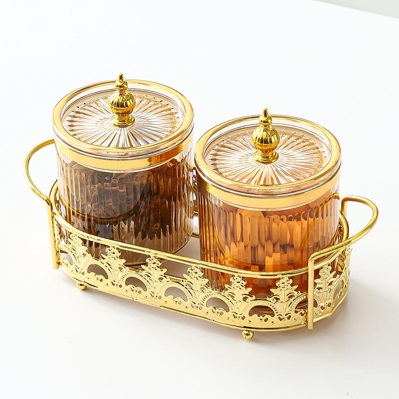 Transparent Striped Kitchen Seasoning Jar Grain Storage Container Gold-plated Sugar Jar Household Seasoning Box Salt Jar Bottle