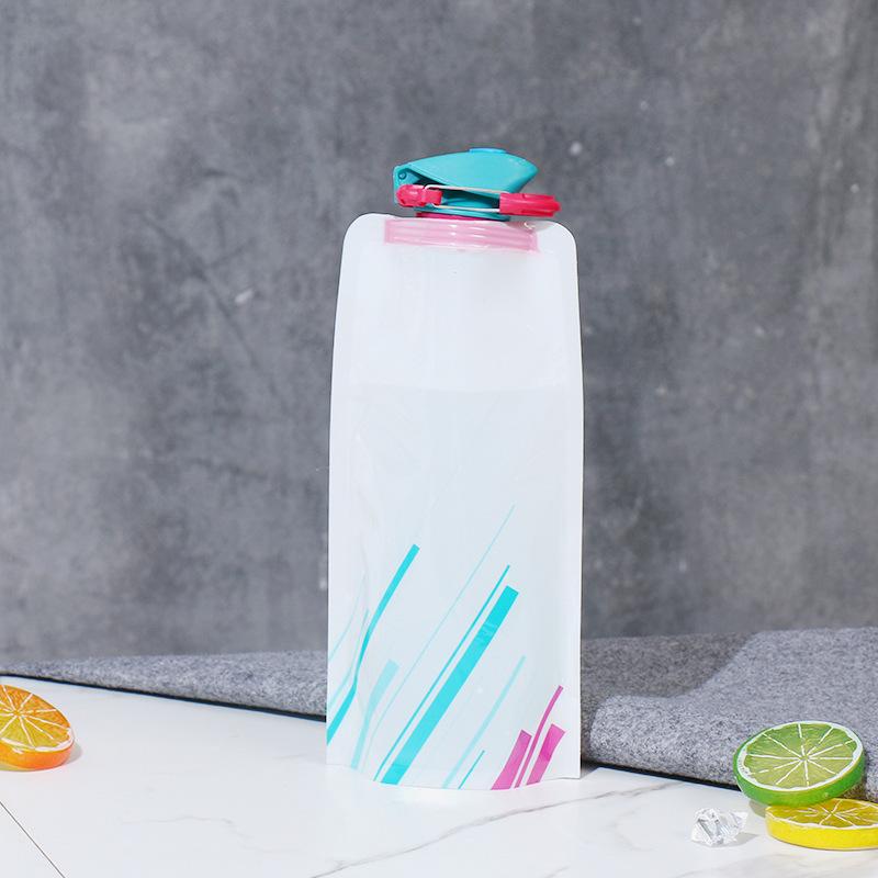 700ml Foldable Water Bottle Sports Water Bag Portable PE Soft Flask Squeeze Outdoor Hiking Camping Cycling Drinking Water Bag