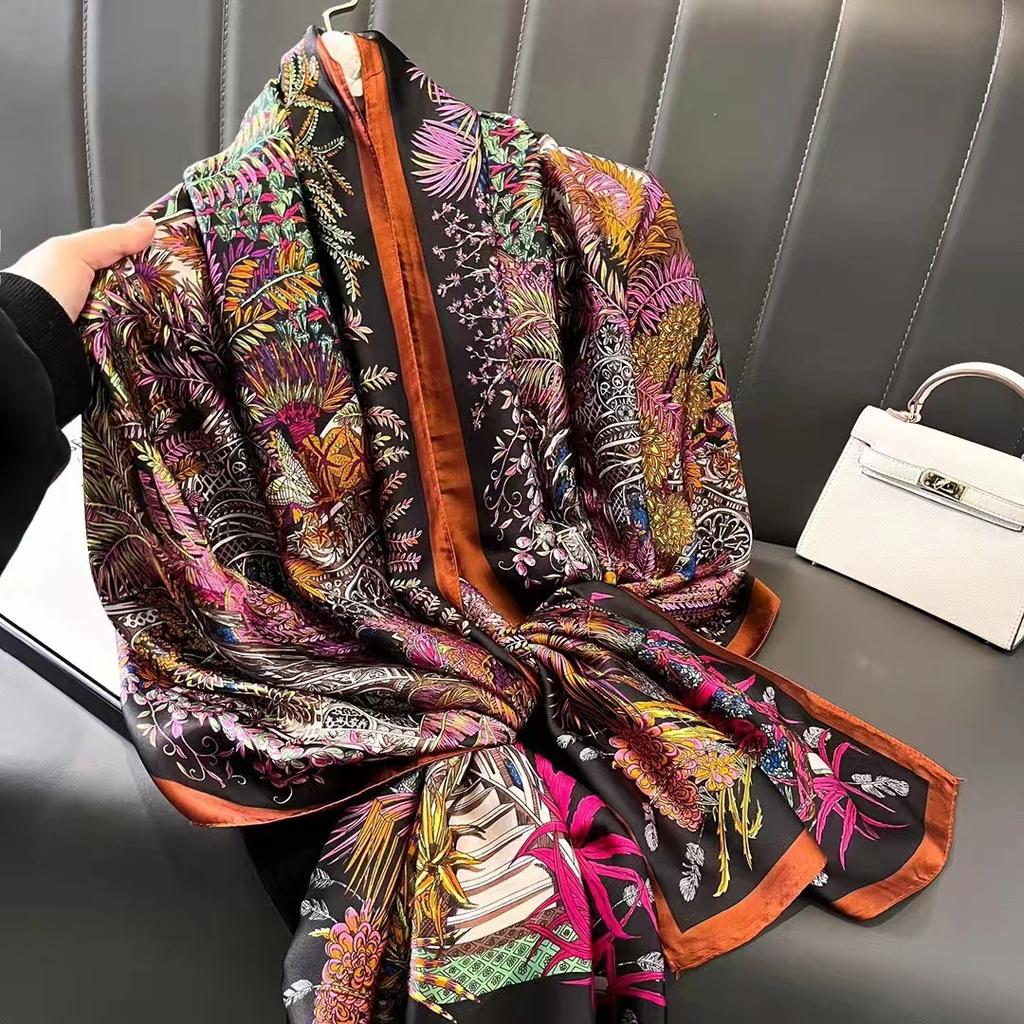 Spring, Summer and Autumn New Simulation Silk Scarf Female Decorative Hobo Shawl Sunscreen Beach Towel