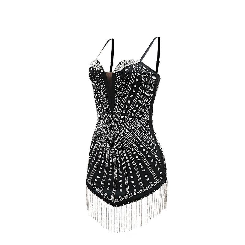Robe sexy irrégulière à col licou et chaîne en diamant pour femme