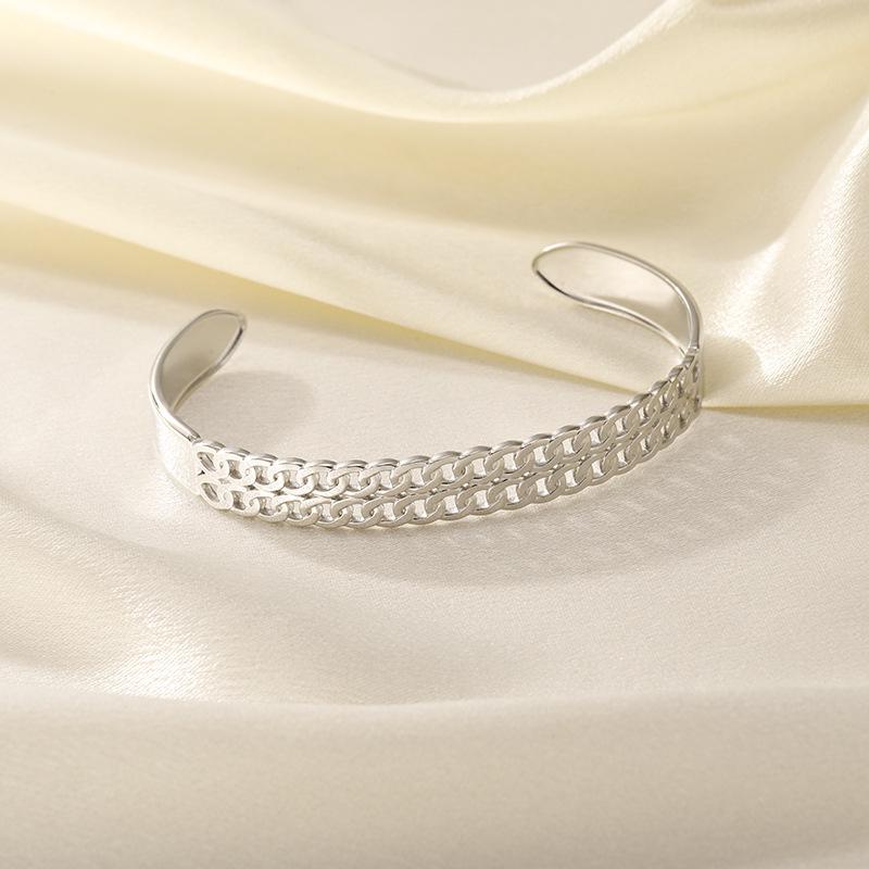 Adjustable Titanium Steel Open Bangle - Women’s High-End European & American Style, Fade-Resistant, Exaggerated Design.
