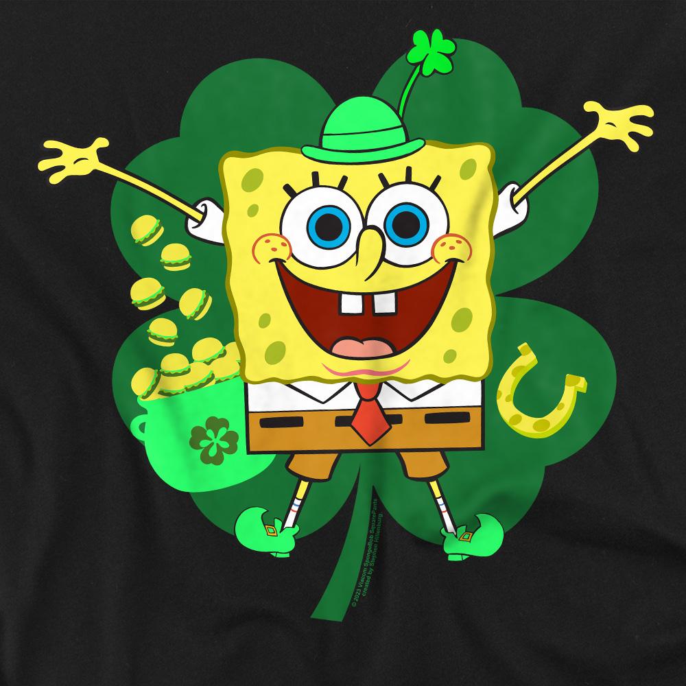 SpongeBob SquarePants Mens Spongey Four Leaf Clover St Patricks Day T-Shirt